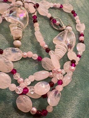 Vintage necklace rose quartz &hesonite garnet and 925